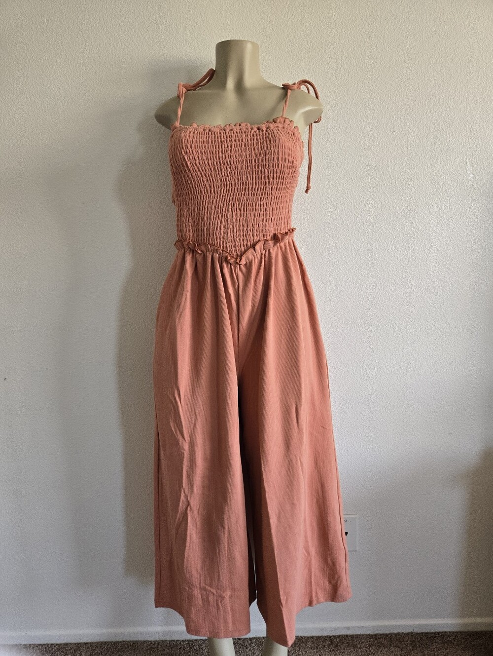 Smocked Strap Jumpsuit in Dusty Coral